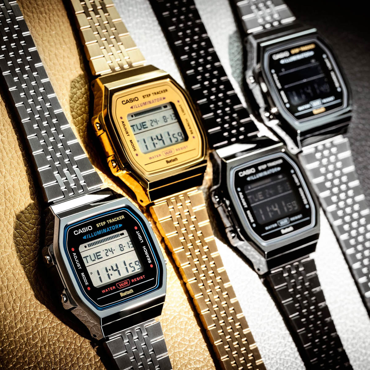 CASIO VINTAGE modelis BLUETOOTH® SMARTPHONE LINK - STEEL - built-in accelerometer senses body movements + steps counter - BLACK