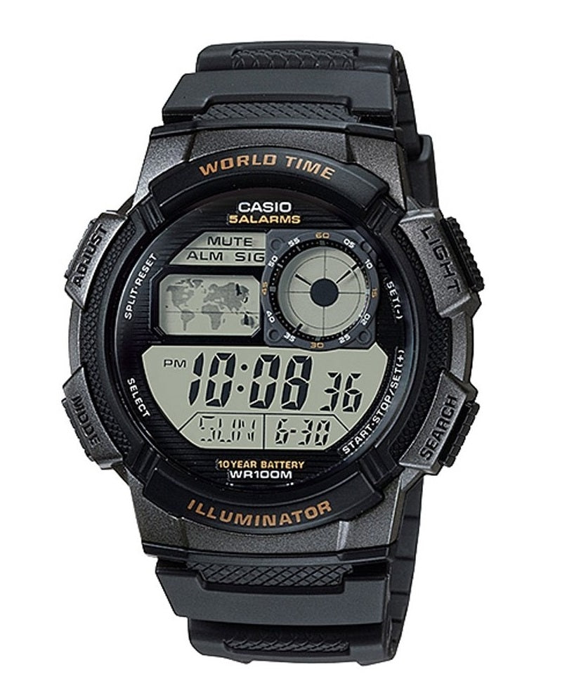 CASIO SPORT модель DIVER - WORLD TIME ILLUMINATOR 5 ALARMS. 10 YEARS BATTERY - BLACK
