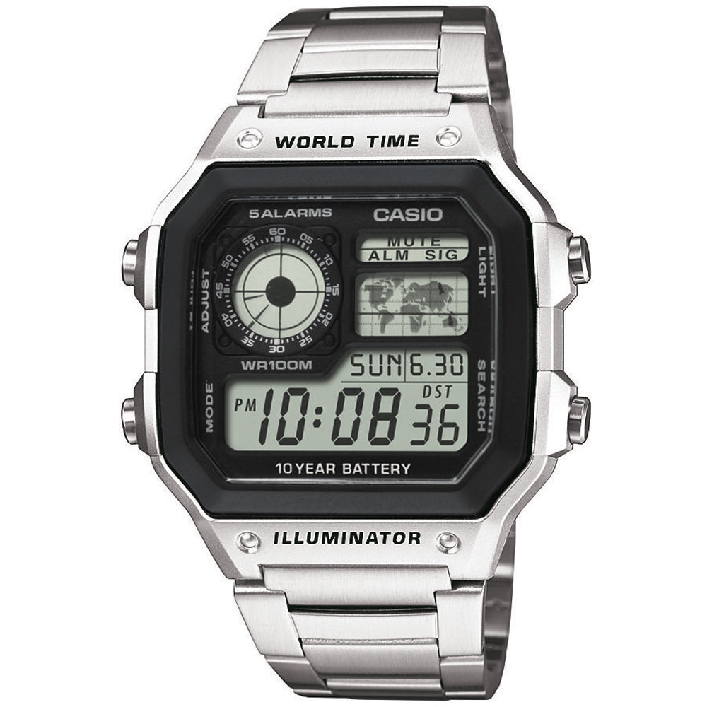 CASIO SPORT WORLD TIME ILLUMINATOR 5 ALARMS - FUTURE CLASSIC COLLECTION - BLACK STEEL