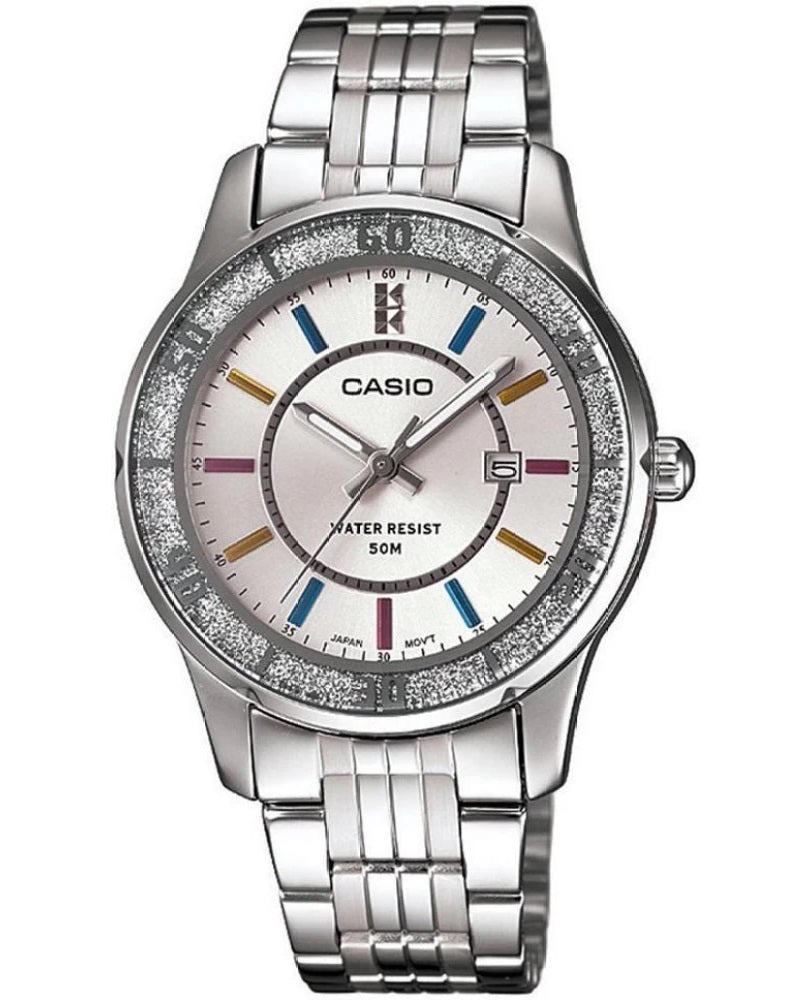 CASIO COLLECTION modelis Feminine DATE GLITTER BEZEL - WHITE