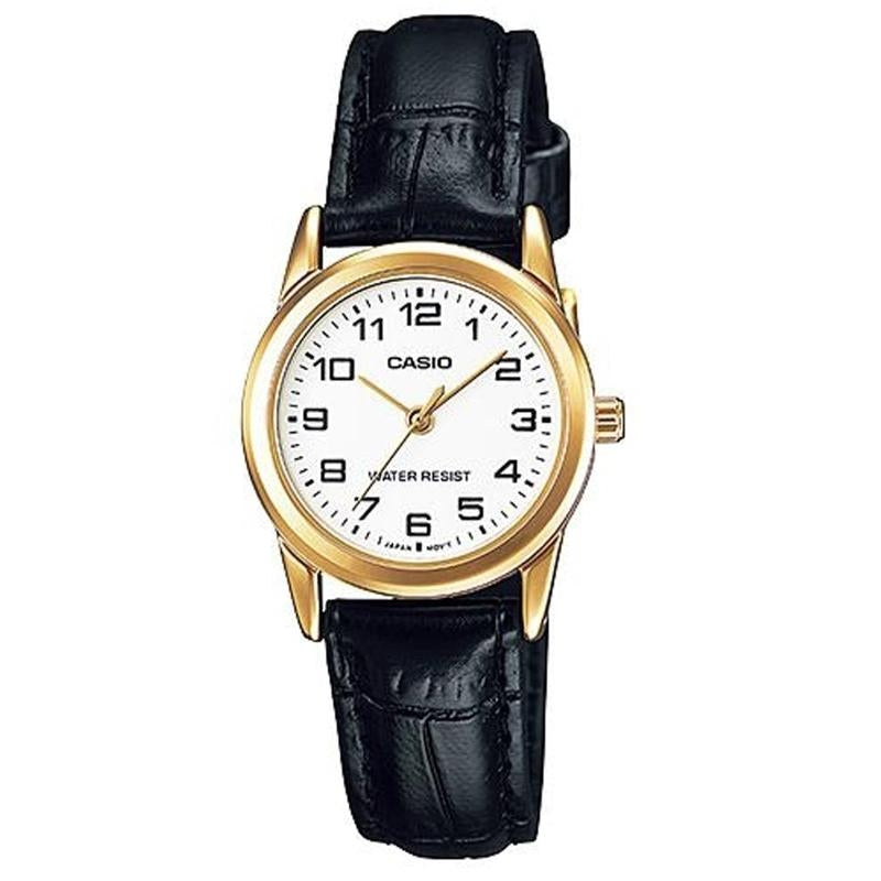 CASIO COLLECTION modelis Feminine 3H GOLD, LEATHER - WHITE