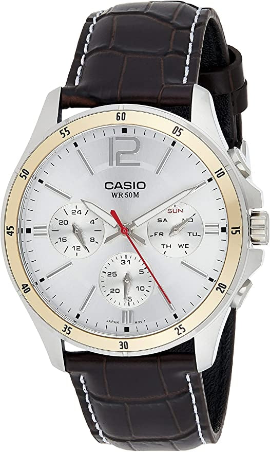 CASIO COLLECTION modelis MULTIFUNCTION CALENDAR, LEATHER - SILVER