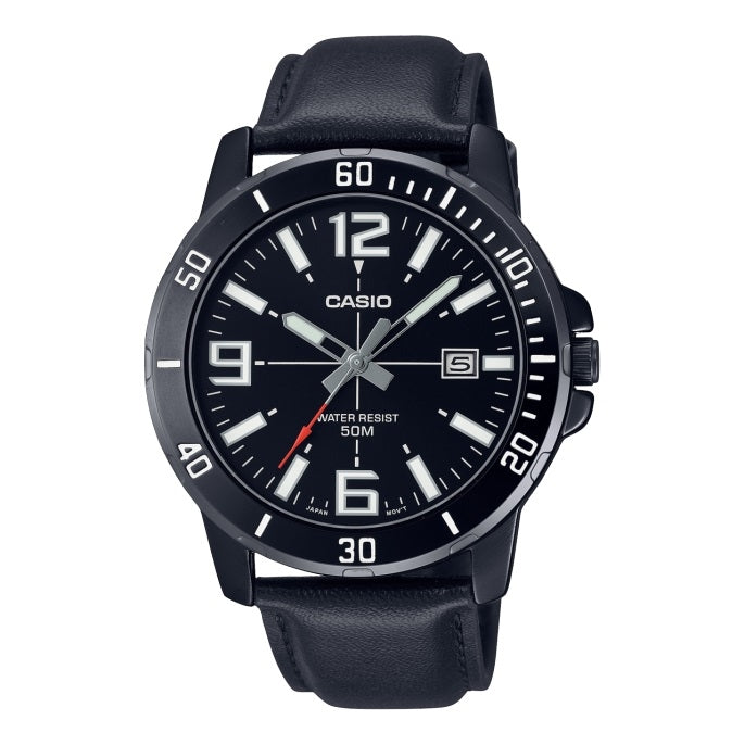 CASIO SPORT COLLECTION modelis DIVER 50M LEATHER - FULL BLACK