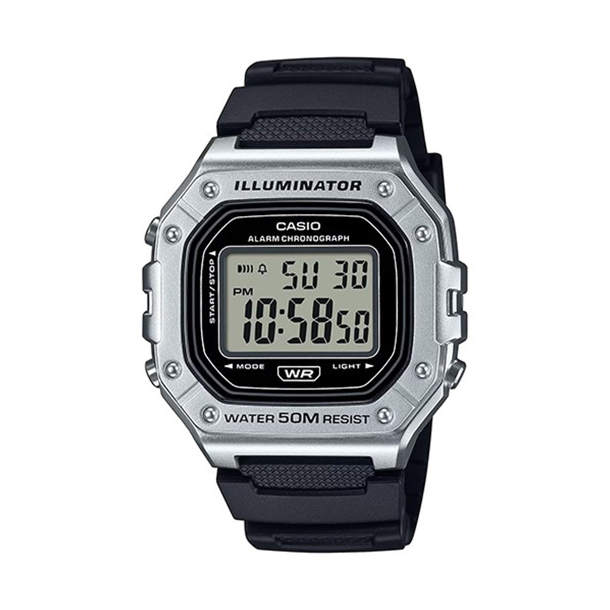 CASIO TIMELESS COLLECTION modelis SPORT ILLUMINATOR WR 50M, ALARM, CHRONOGRAPH - SILVER - METAL SERIE