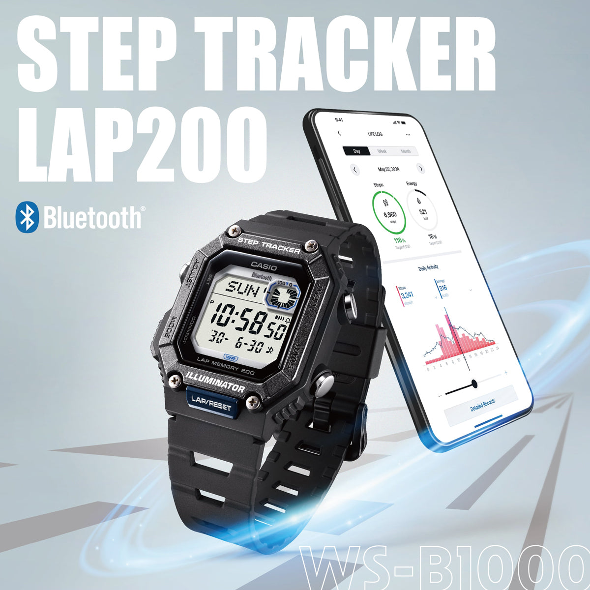 CASIO COLLECTION modelis STEP TRACKER LAP 200 Bluetooth - BLACK