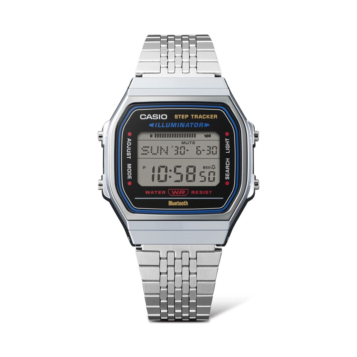 CASIO VINTAGE modelis BLUETOOTH® SMARTPHONE LINK - STEEL - built-in accelerometer senses body movements + steps counter - BLACK
