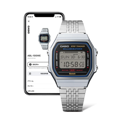 CASIO VINTAGE modelis BLUETOOTH® SMARTPHONE LINK - STEEL - built-in accelerometer senses body movements + steps counter - BLACK