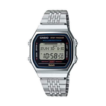CASIO VINTAGE modelis BLUETOOTH® SMARTPHONE LINK - STEEL - built-in accelerometer senses body movements + steps counter - BLACK