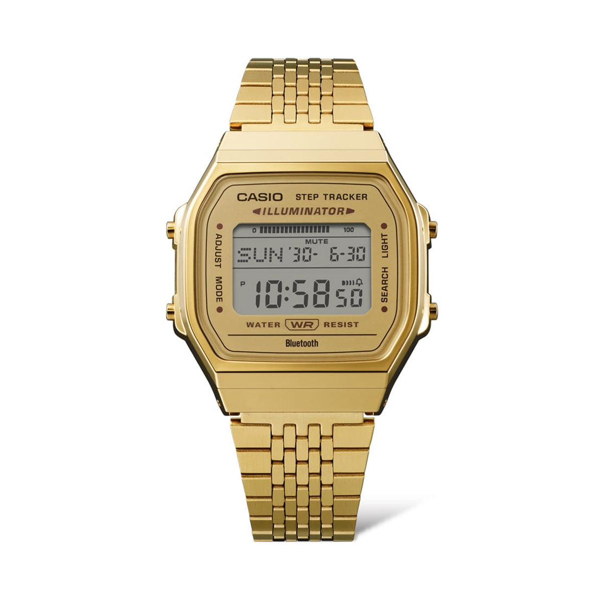 CASIO VINTAGE modelis BLUETOOTH® SMARTPHONE LINK - GOLD - built-in accelerometer senses body movements + steps counter