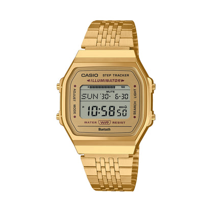 CASIO VINTAGE modelis BLUETOOTH® SMARTPHONE LINK - GOLD - built-in accelerometer senses body movements + steps counter