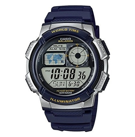 CASIO SPORT modelis DIVER - WORLD TIME ILLUMINATOR 5 ALARMS. 10 YEARS BATTERY - SILVER