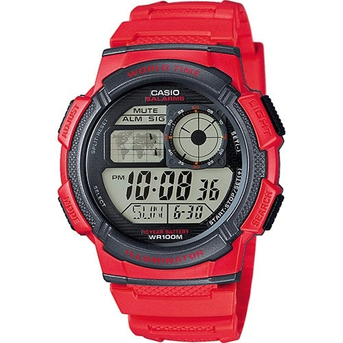 CASIO SPORT modelis DIVER - WORLD TIME ILLUMINATOR 5 ALARMS. 10 YEARS BATTERY - RED