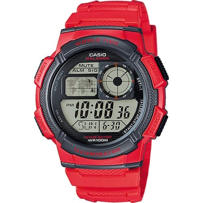 CASIO SPORT DIVER - WORLD TIME ILLUMINATOR 5 ALARMS, 10 YEARS BATTERY - RED AE-1000W-4AVDF