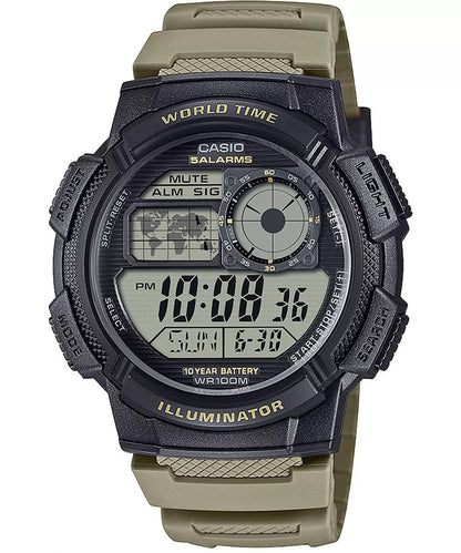 CASIO SPORT DIVER - WORLD TIME ILLUMINATOR 5 ALARMS, 10 YEARS BATTERY - TAUPE AE-1000W-5AVEF