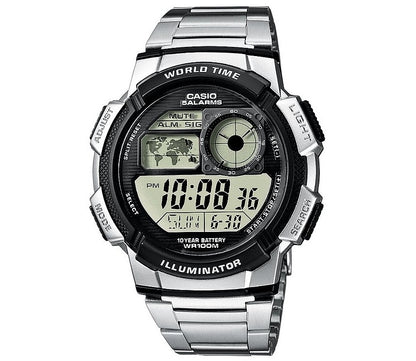 CASIO SPORT DIVER - WORLD TIME ILLUMINATOR - 5 ALARMS, 10 YEARS BATTERY - BLACK AE-1000WD-1AVDF