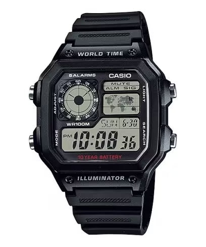 CASIO SPORT modelis WORLD TIME ILLUMINATOR 5 ALARMS - FUTURE CLASSIC COLLECTION - BLACK