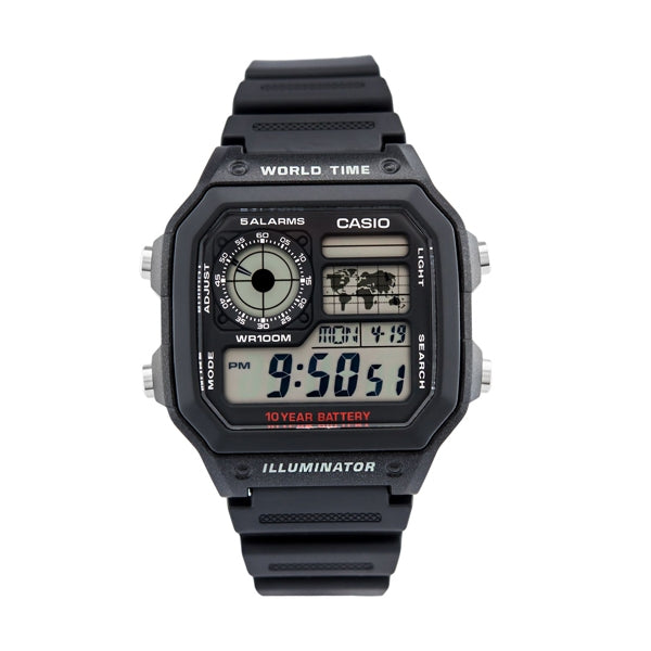 CASIO SPORT DIVER - WORLD TIME ILLUMINATOR 5 ALARMS - FUTURE CLASSIC COLLECTION - BLACK AE-1200WH-1AVEF