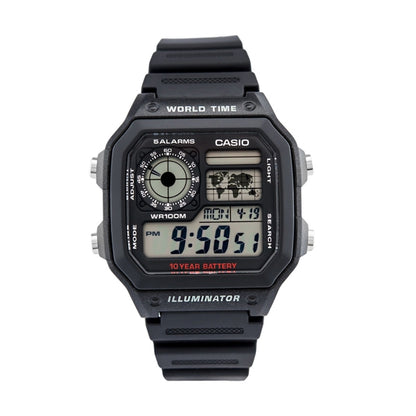 CASIO SPORT DIVER - WORLD TIME ILLUMINATOR 5 ALARMS - FUTURE CLASSIC COLLECTION - BLACK AE-1200WH-1AVEF