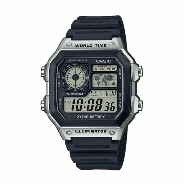 CASIO SPORT DIVER - WORLD TIME ILLUMINATOR 5 ALARMS - FUTURE CLASSIC COLLECTION - BLACK AE-1200WH-1CVEF