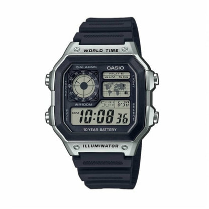 CASIO SPORT DIVER - WORLD TIME ILLUMINATOR 5 ALARMS - FUTURE CLASSIC COLLECTION - BLACK AE-1200WH-1CVEF