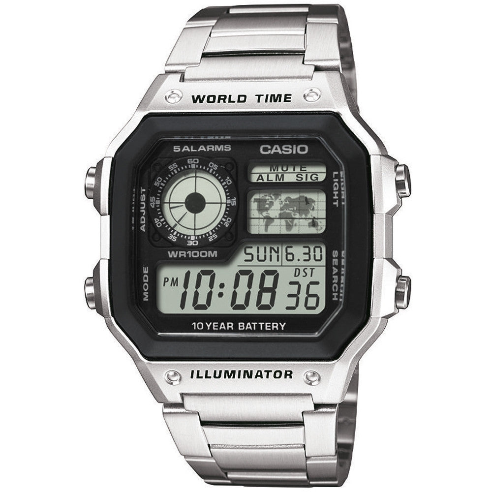 CASIO SPORT modelis DIVER - WORLD TIME ILLUMINATOR 5 ALARMS - FUTURE CLASSIC COLLECTION - SILVER STEEL