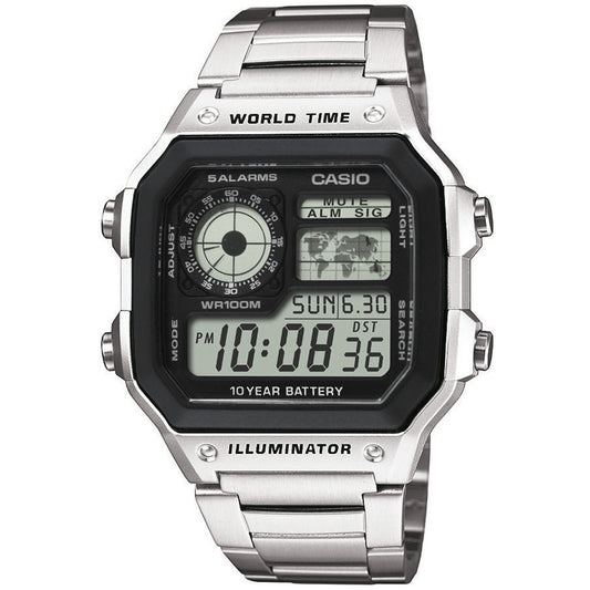 CASIO SPORT modelis DIVER - WORLD TIME ILLUMINATOR 5 ALARMS - FUTURE CLASSIC COLLECTION - SILVER STEEL