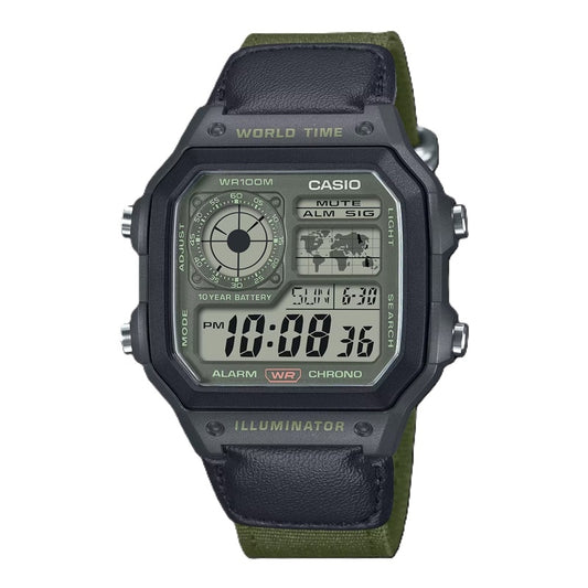 CASIO SPORT modelis ILLUMINATOR - WORLD TIME ILLUMINATOR 5 ALARMS - FUTURE CLASSIC COLLECTION - BLACK GREEN