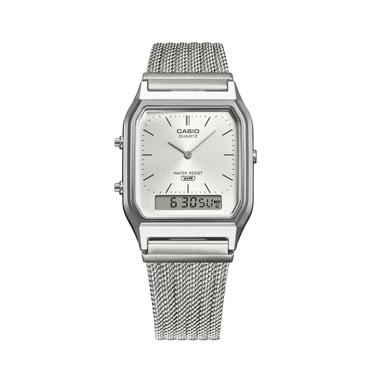 CASIO VINTAGE EDGY COLLECTION SUNRAY DIAL - MESH STRAP, SILVER AQ-230EM-7AEF