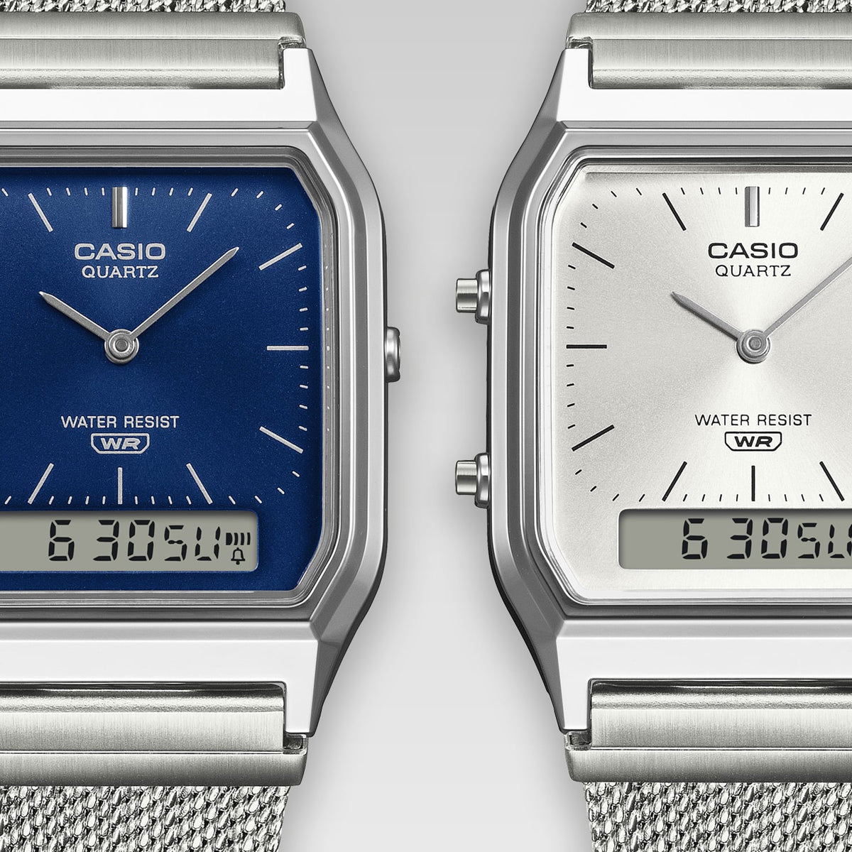 CASIO VINTAGE EDGY COLLECTION SUNRAY DIAL - MESH STRAP, SILVER AQ-230EM-7AEF
