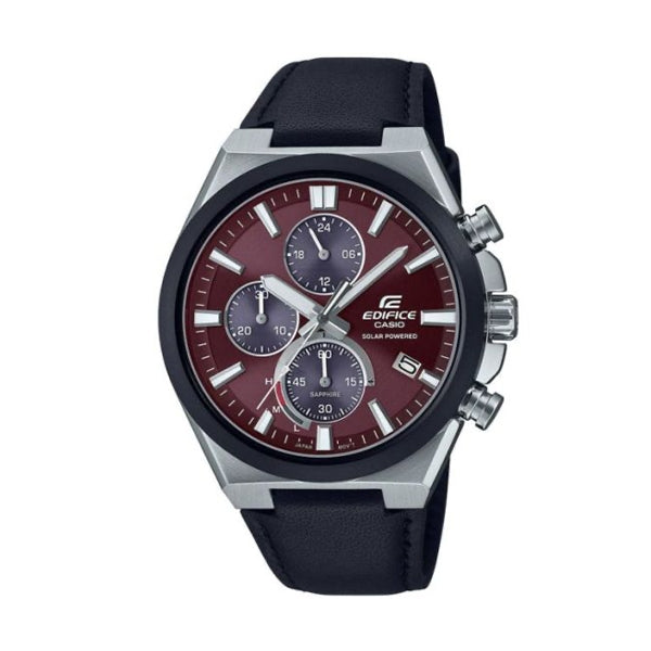 CASIO EDIFICE modelis SOLAR POWERED CHRONOGRAPH, LEATHER - RED
