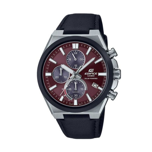 CASIO EDIFICE modelis SOLAR POWERED CHRONOGRAPH, LEATHER - RED