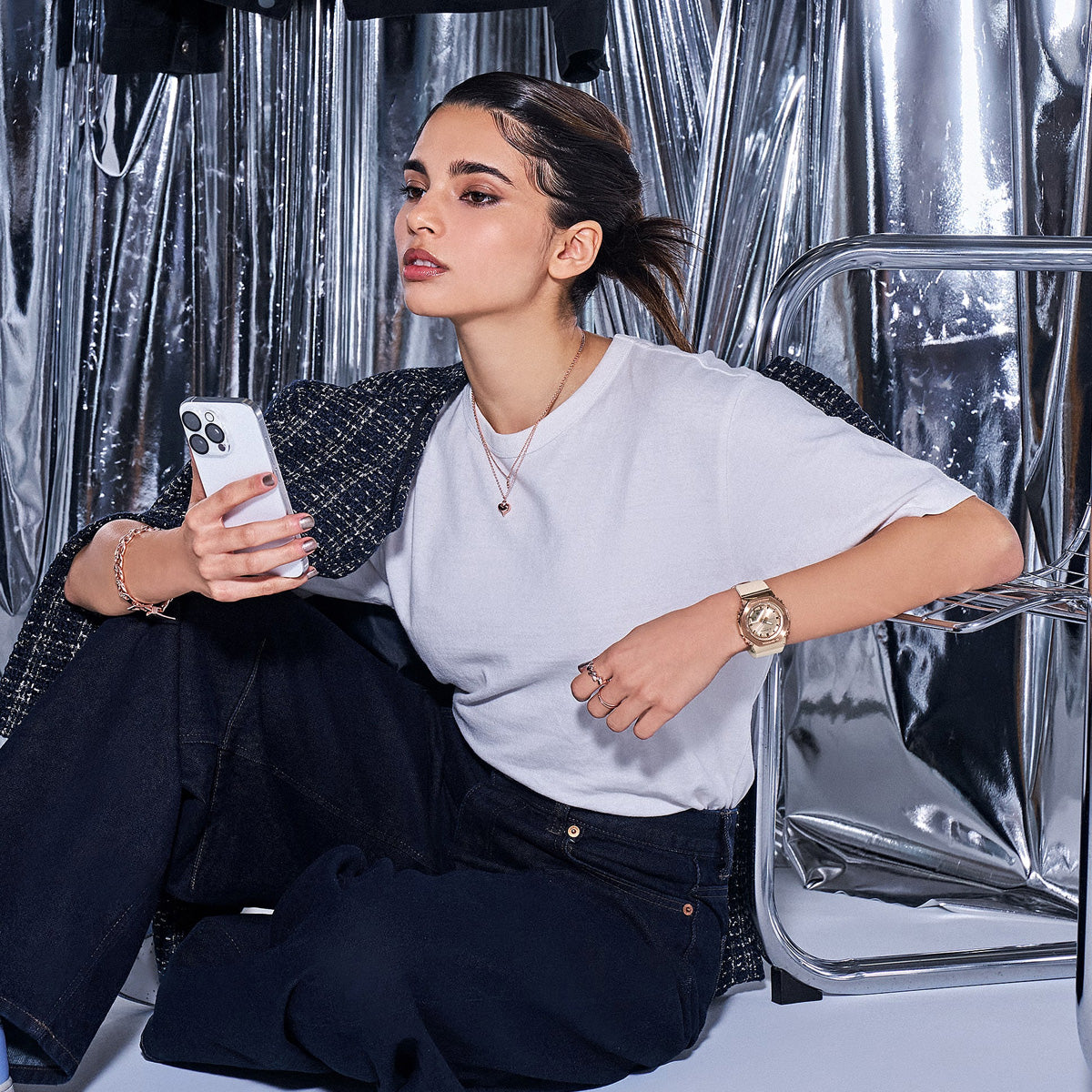 CASIO G-SHOCK modelis MINI OAK G-STEEL - ROSE GOLD