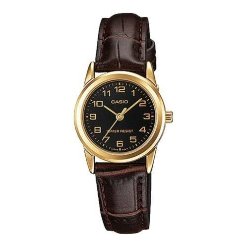 CASIO COLLECTION modelis Feminine 3H GOLD, LEATHER - BLACK