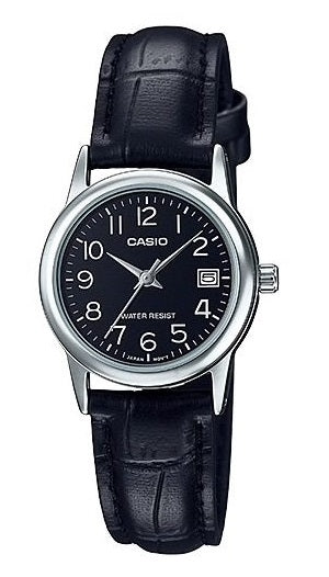 CASIO COLLECTION modelis Feminine DATE SILVER, LEATHER - BLACK