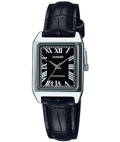 CASIO COLLECTION LADY TANK, ALLOY, LEATHER - BLACK LTP-V007L-1BUDF
