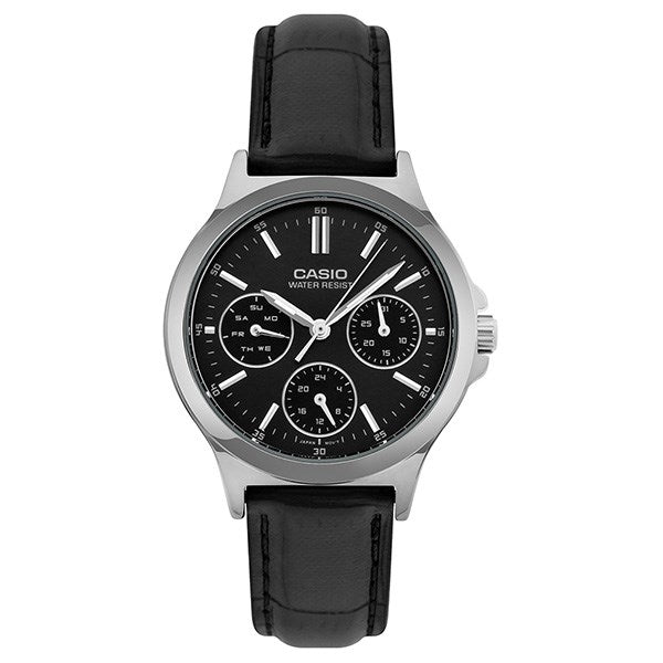CASIO COLLECTION modelis Feminine MULTIFUNCTION, LEATHER - BLACK