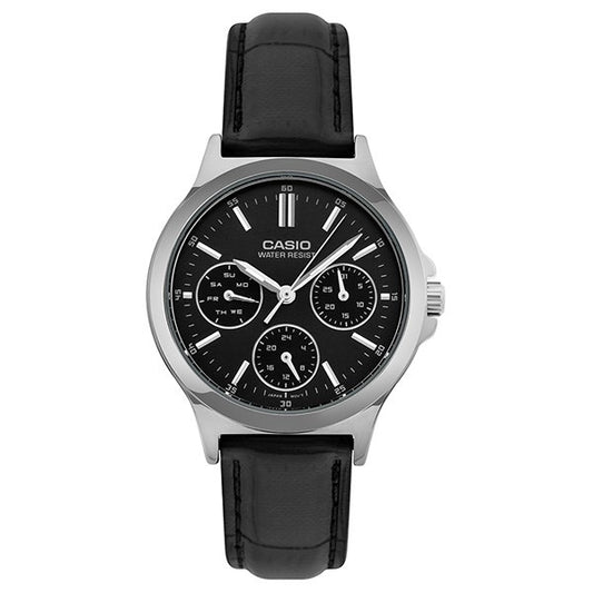 CASIO COLLECTION modelis Feminine MULTIFUNCTION, LEATHER - BLACK