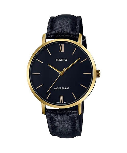 CASIO COLLECTION MINIMAL GOLD, LEATHER - BLACK LTP-VT01GL-1BUDF