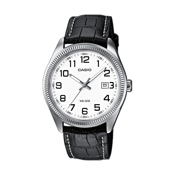 CASIO COLLECTION modelis DATE,  LEATHER - WHITE. NUMBERS