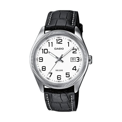 CASIO COLLECTION DATE, LEATHER - WHITE, NUMBERS MTP-1302PL-7BVEF