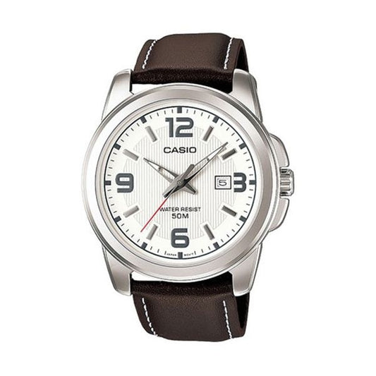 CASIO COLLECTION BOLD DATE - LEATHER. WHITE MTP-1314PL-7AVEF