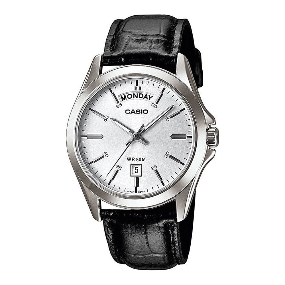 CASIO COLLECTION modelis DAY DATE - LEATHER, WHITE
