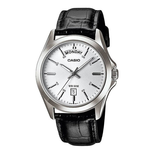 CASIO COLLECTION modelis DAY DATE - LEATHER, WHITE