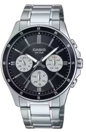 CASIO COLLECTION MULTIFUNCTION CALENDAR - BLACK & WHITE PANDA MTP-1374D-1A3VDF