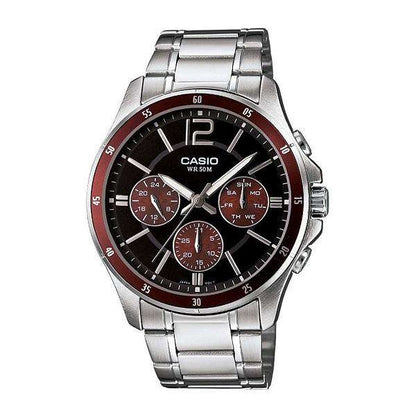 CASIO COLLECTION MULTIFUNCTION CALENDAR - BLACK & BORDEAUX MTP-1374D-5AVDF