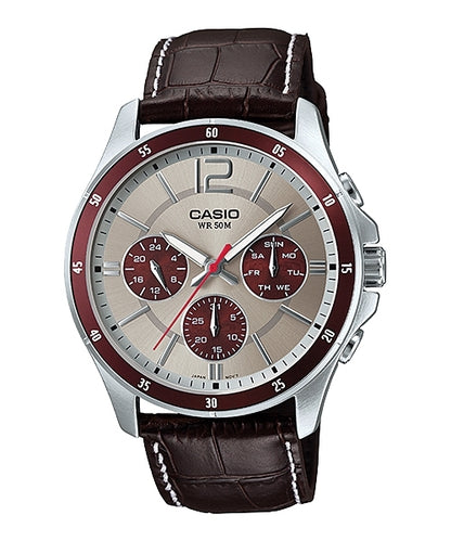 CASIO COLLECTION MULTIFUNCTION CALENDAR, LEATHER - TWO TONES MTP-1374L-7A1VDF