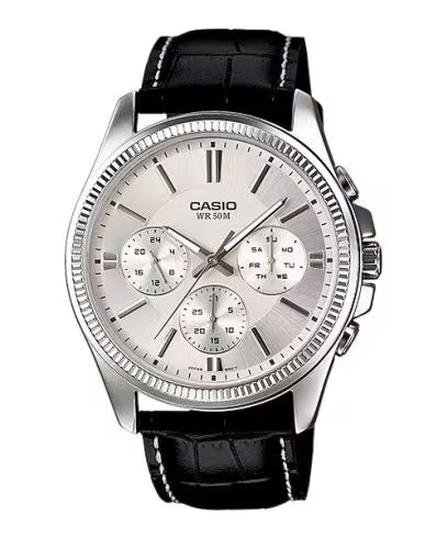 CASIO modelis DAY DATE MULTIFUNCTION, LEATHER - WHITE