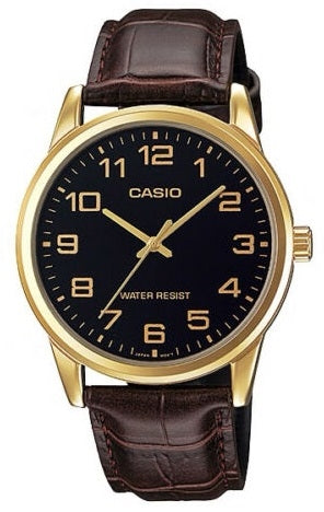 CASIO COLLECTION ONLY TIME GOLD, LEATHER - BLACK MTP-V001GL-1BUDF