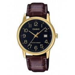 CASIO COLLECTION DATE GOLD, LEATHER - BLACK MTP-V002GL-1BUDF