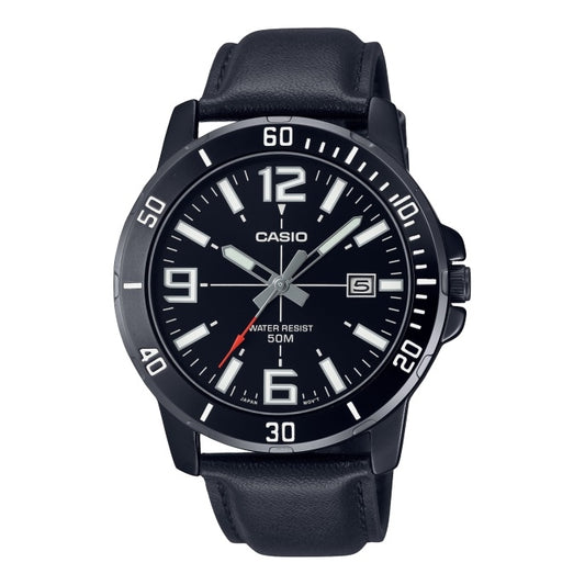 CASIO SPORT COLLECTION modelis DIVER 50M LEATHER - FULL BLACK